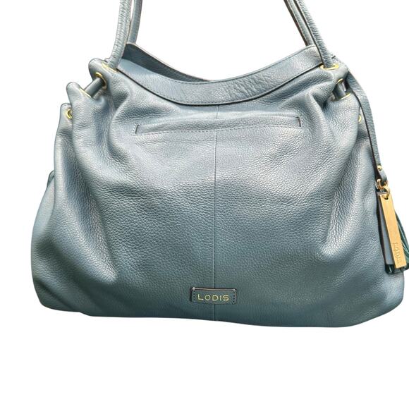 Lodis Blue Leather Shoulder Bag Hobo Slouchy Tote Purse - Picture 4 of 14